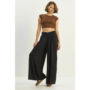 Pantaloni dama - talie arcuita - negru - poliester imagine