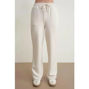 Pantaloni dama - talie inalta - croiala dreapta - alb - poliester imagine