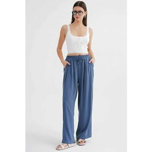 Pantaloni dama - evazati - albastru - poliester imagine