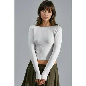 Bluza dama - crop slim fit - detalii la spate - alb jerseu imagine