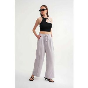 Pantaloni dama - picior larg - talie elastica - gri - poliester imagine