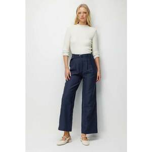Pantaloni dama - talie inalta - croiala larga - bleumarin - poliester imagine