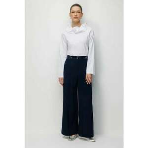 Pantaloni dama - talie inalta - croiala larga - bleumarin - poliester - imagine