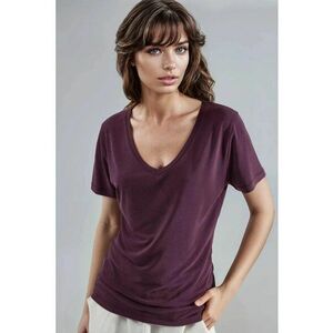 Tricou dama - maneca scurta - decolteu in V - mov lavanda - jerseu imagine