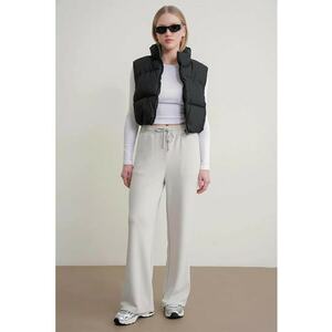 Pantaloni dama - talie inalta - gri - poliester - Gri imagine