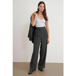 Pantaloni dama - talie inalta - picior drept - gri - poliester imagine