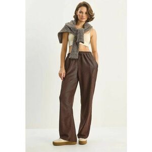 Pantaloni dama - talie inalta - picior larg - maro inchis - textil imagine